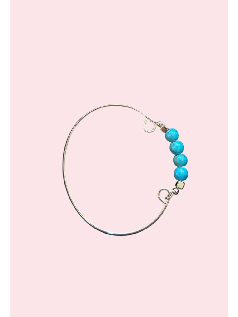 Turquoise Bead Silver Bangle Bracelet - Women Jewelry